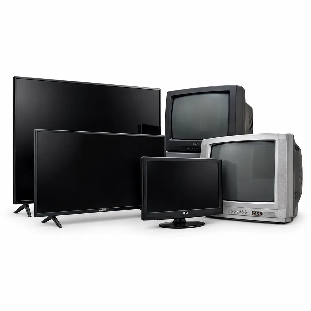 Flat-screen and tube televisions grouped for removal
